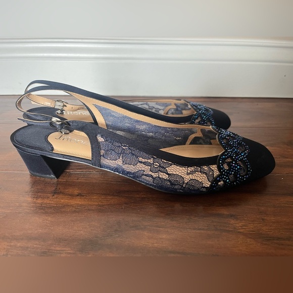 J.Renee 12W Navy Lace Slingback Heels - Picture 10 of 13